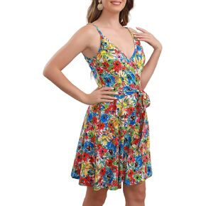 Aphratti Women's V-Neck Spaghetti Strap Faux Wrap Sundress Summer Casual Mini Sexy Fit and Flare Short Sun Dress in Kuwait