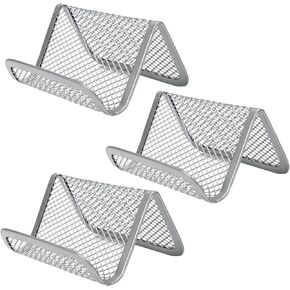 BokWin 3 Pack Business Card Holder Desk Sturdy Metal Mesh Desk Organizer Office Name Card Display Stand, Silver in Kuwait