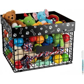 Indestructible Dog Toy Bin, Metal Dog Toy Basket, Pet wire folding basket, Dog Toy Storage Personalized Large Dog Toy Basket, Chew-Proof Pet Supplies Holder for Living Room, Black in Kuwait