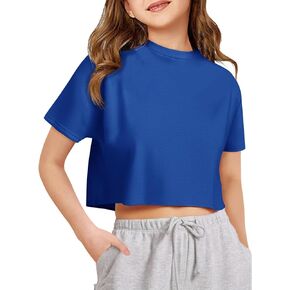 Girls Athletic Oversized Crop Tops Kids Drop Shoulder Short Sleeve T Shirts Workout Tees 5-14 Years in Saudi Arabia