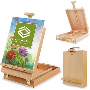 CONDA Premium Wooden Sketch Box Easel - Adjustable Tabletop Art Easel for Painting, Drawing & Sketching, Solid Beech Wood Design with Art Supply Storage, Ideal for Artists, Students & Beginners in Kuwait