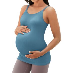ATTRACO Women's Maternity Tank Tops with Built in Bra Seamless Y Back Side Ruched Pregnancy Tank Top in Kuwait