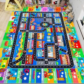 Road Traffic Kids Rug Nylon, 31.5×47IN Country City Map Car Rugs for Kids Toy Cars,Non-Slip TPR Baby Play Mats for Floor Race Track Kids Area Rugs,Kids Play Mat Road Rug for Toddler Boys Game Playroom in Kuwait