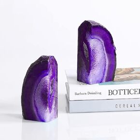 AMOYSTONE Teal Agate Geode Bookends, Unique Natural Crystal Book Holder 2-3 LBS with Rubber Bumpers, Sujetalibros for Small Books and Kitchen Cookbooks, Stylish and Functional in Kuwait