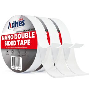 ADHES Double Sided Tape Heavy Duty, 1.18in x 16.4ft, Nano Tape, Reusable and Hand-Tearable Clear Mounting Tape, Strong Removable Adhesive for Wall, Poster, Picture Hanging, Carpet, DIY Projects in Saudi Arabia