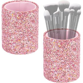 Pink Glitter Makeup Brush Holder, Cute Cups for Makeup Brushes, Storage Box Container Vanity Decor Accessories for Storage Makeup Brush, Eyebrow Pencil, Eyeliner (2Pcs Pink) in Kuwait