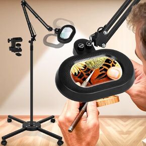 10X Magnifying Glass with Light, Mechanical Knob Infinite Color Stepless Dimmable Magnifying Lamp with Clamp, Magnifier with Light Hands Free for Reading Workbench Craft Close Wor in Saudi Arabia