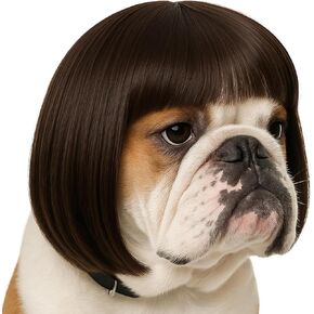 Funny Dog Wig for Small Medium Large Dogs, 7 Inches Pet Costume Adjustable Cat Cosplay Wig Decoration Elastic Headgear for Halloween, Christmas, Parties（Brown） in Kuwait