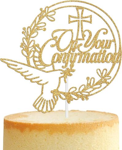 Nuestro Bautizo Cake Topper, Peace Pigeon Cross Religious First Communion, Wedding Christening Confirmation Baby Shower 1st Birthday Baptism Party Decorations for Boy Girl, Gold Glitter in Saudi Arabia