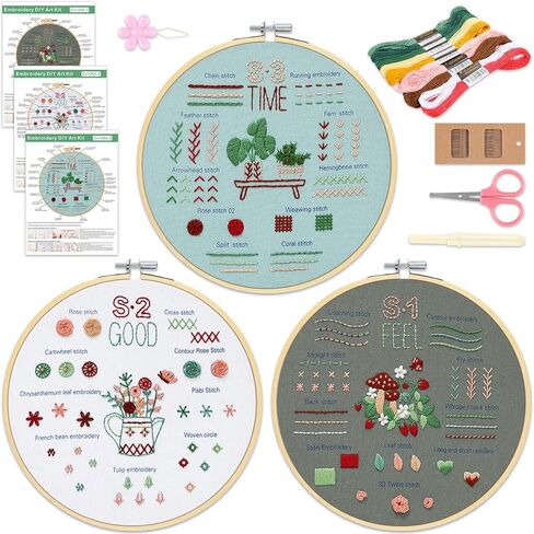 KintKita Embroidery Kit for Beginners Adults 4 Sets, Easy Leaning 33 Basic Embroidery Cross Stitch Practice Kits for Adults,Includes Embroidery Patterns, Hoop, Color Threads,Tools in Kuwait