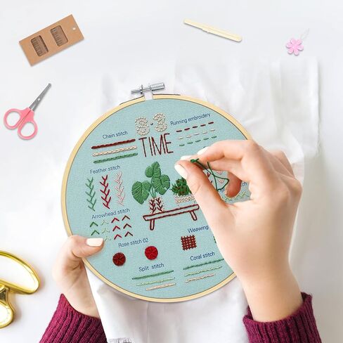 KintKita Embroidery Kit for Beginners Adults 4 Sets, Easy Leaning 33 Basic Embroidery Cross Stitch Practice Kits for Adults,Includes Embroidery Patterns, Hoop, Color Threads,Tools in Kuwait