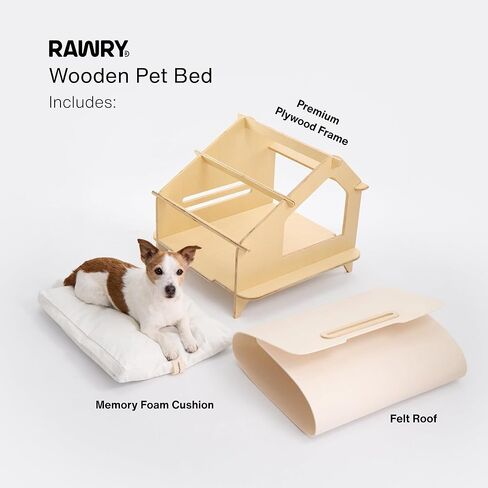 RAWRY Luxe Cabin Calming Pet Bed for Cats & Small Dogs | Durable Plywood | Cushion Included | Tool-Free Assembly | Multiple Colors & Sizes (Cream, Medium) in Kuwait