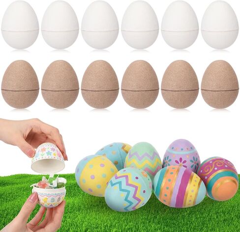 Viorawhite 12 PCS بيض عيد الفصح القابل للطلاء ، بيض عيد الفصح في Mache Diy ، ورسم الفنون والحرف الملونة للبيض للمطاردة ، وسلة سلة ، وصياغة ، والأنشطة التعليمية (أبيض) in Kuwait