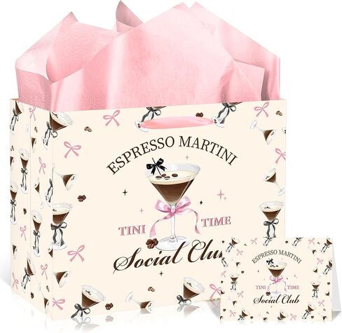 EoBeCy Happy Birthday Gift Bag: Pink Conquette Bow Wrapping Bags With Handles, Tissue Paper and Greeting Card - Large for Girls Women Party Favors Supplies in Saudi Arabia