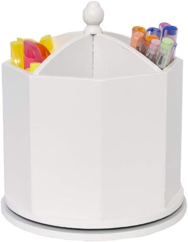 Spinning Desktop Organizer – Gray 4 Compartment Rotating Mail and Stationary Holder – Quality Wooden Design – Pen and Pencil Cup and Sorter – by Designstyles in Kuwait