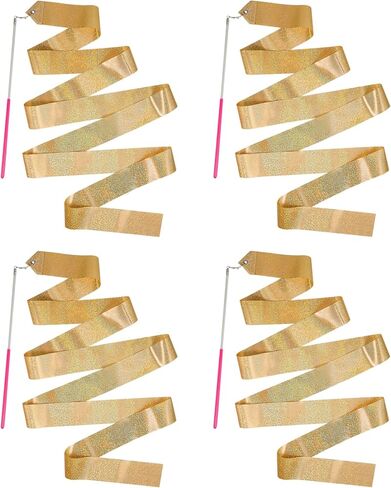 4PCS Sparkly Dance Ribbon for Kids Girls Princess Mermaid Ballet Ballerina Gymnastics Birthday Party Favors Decorations, Twirl Streamer Ribbon Dancer Wands for Class Talent Shows in Kuwait