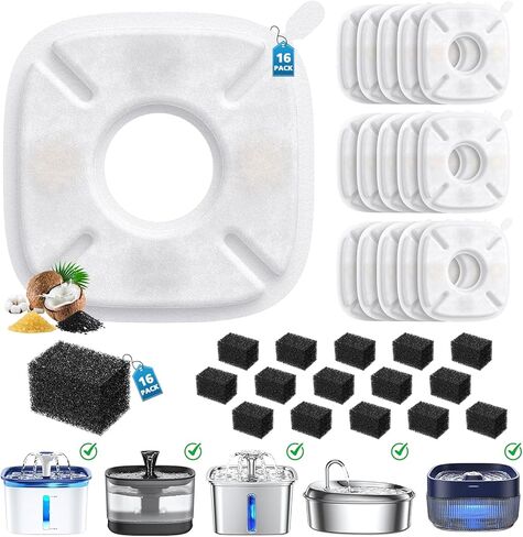50 Pcs Pet Fountain Filter for Veken 95oz/2.8L, 67oz, 85oz, 135oz Dog Water Fountain Automatic Pet Fountain Dog Water Dispenser 25Pcs Cat Water Fountain Filter Replacement & 25Pcs Pre-Filter Sponges in Saudi Arabia