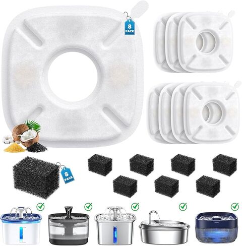 50 Pcs Pet Fountain Filter for Veken 95oz/2.8L, 67oz, 85oz, 135oz Dog Water Fountain Automatic Pet Fountain Dog Water Dispenser 25Pcs Cat Water Fountain Filter Replacement & 25Pcs Pre-Filter Sponges in Saudi Arabia