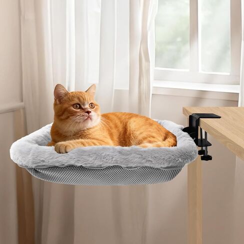 Lilyang Cat Desk Bed-Cat Hammock لتوفير مساحة المكاتب المنزلية ، سرير آمن مع إطار من الحجم الفائق والفولاذ ، يدعم ما يصل إلى 40 رطلاً وغطاءًا قابلاً للانعكاس in Kuwait