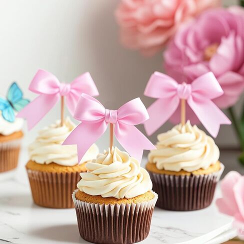 24Pcs Bow Cupcake Toppers - Black Bow Cake Topper Birthday Decorations, Bowknot Cupcake Picks for Coquette Bow Theme Party Decoration Bachelorette Bridal Engagement Wedding Baby Shower Party Decor in Kuwait