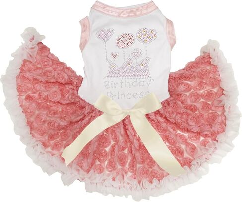 Petitebella Rhinestones Crown Birthday Princess Puppy Dog Dress (White/Rainbow, XXX-Large) in Kuwait