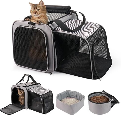 Cat Carrier with Litter Box, LitaiL Soft Cat Travel Carrier for Car Travel Long Distance, Expandable Large Cat Carrier, up to 20 lb to Road Trip, Camping, Hiking, Grey in Kuwait