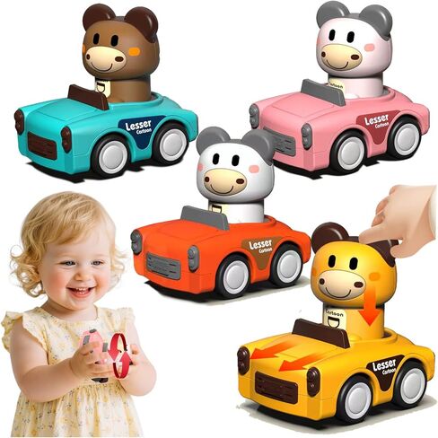 Toy Cars for Toddlers 1-3, Press to Go Animal Push Baby Car Toys, Gifts for One Year Old Boys, Infant Play Vehicle Set for 6-9-12-18 Months, Easter Basket Stuffers for Boy Girl(Colorful) in Saudi Arabia