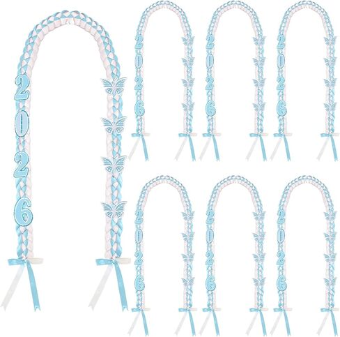6 Pack Graduation Lei 2025 Graduation Pink Ribbon Leis 60 Inch Braided Necklace with Pearls Butterfly Handmade Congrats Graduates Money Cords for Calibratio Gift Coquette Party in Kuwait