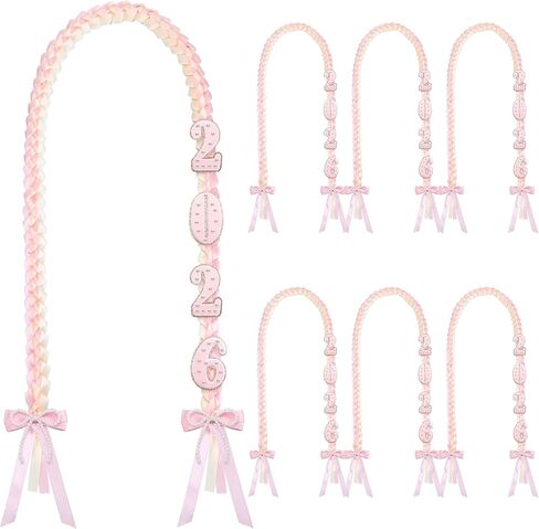 6 Pack Graduation Lei 2025 Graduation Pink Ribbon Leis 60 Inch Braided Necklace with Pearls Butterfly Handmade Congrats Graduates Money Cords for Calibratio Gift Coquette Party in Kuwait