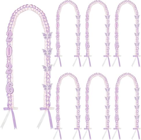 6 Pack Graduation Lei 2025 Graduation Pink Ribbon Leis 60 Inch Braided Necklace with Pearls Butterfly Handmade Congrats Graduates Money Cords for Calibratio Gift Coquette Party in Kuwait