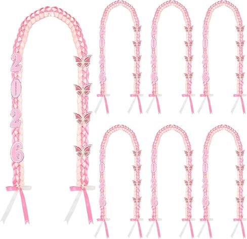6 Pack Graduation Lei 2025 Graduation Pink Ribbon Leis 60 Inch Braided Necklace with Pearls Butterfly Handmade Congrats Graduates Money Cords for Calibratio Gift Coquette Party in Kuwait