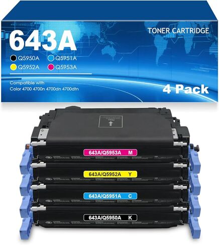 إعادة تصنيع 643A استبدال خرطوشة الحبر لـ HP 643A Q5950A Q5951A Q5952A Q5953A للألوان 4700DN 4700DTN 4700N 4700PH+ طابعات (4 عبوات) in Kuwait