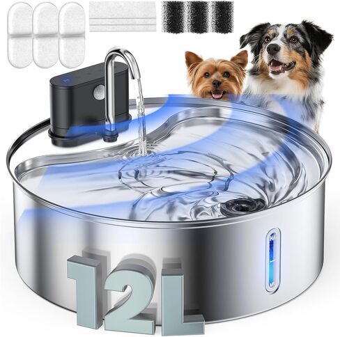 Wireless Cat Water Fountain with Sensor Operated 108oz 3.2L Stainless Steel Water Fountain Quiet BPA-Free Automatic Cat for Drinking, Easy Clean for Cats Dogs Pets in Kuwait