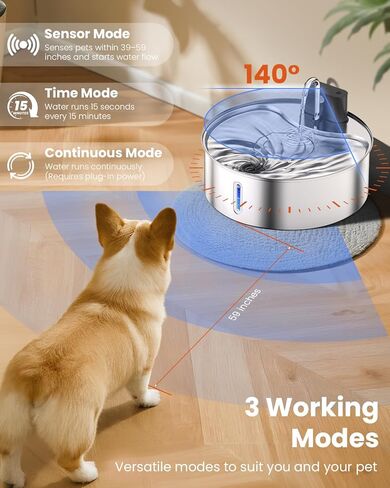 Wireless Cat Water Fountain with Sensor Operated 108oz 3.2L Stainless Steel Water Fountain Quiet BPA-Free Automatic Cat for Drinking, Easy Clean for Cats Dogs Pets in Kuwait