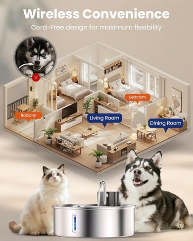 Wireless Cat Water Fountain with Sensor Operated 108oz 3.2L Stainless Steel Water Fountain Quiet BPA-Free Automatic Cat for Drinking, Easy Clean for Cats Dogs Pets in Kuwait