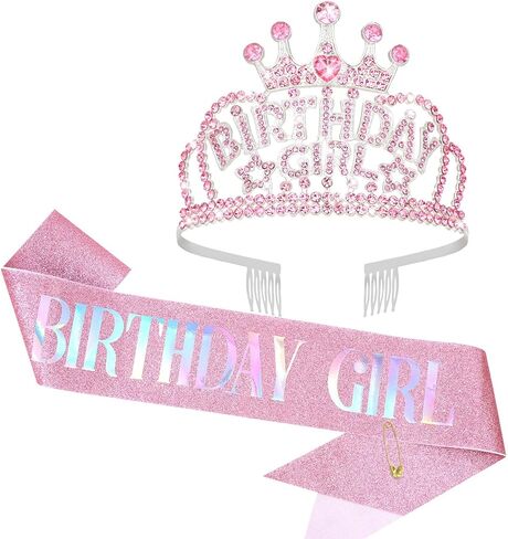 Wecoe Rose Gold Birthday Girl Crown Rhinestone Tiara Happy Birthday Party Favors Pink Birthday Decorations 16th 18th 21st 25th Birthday Gifts for Her in Kuwait