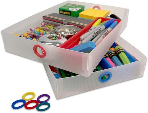 Ultimate Office TierDrop Storage Drawers Measure 9w x 12d x 4 3/4 Inches High for Desk Accessories and Supplies, Set of 2, Includes Color-Coded Finger Rings for Fast and Easy Access to Contents in Kuwait