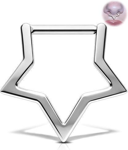 Melighting Titanium Septum Ring 16G Star Septum Jewelry 8mm Solid Titanium G23 Daith Piercing Jewelry Star Septum Clicker Conch Piercing Jewelry Helix Earring for Women in Kuwait