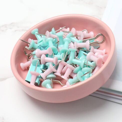 Mogoostry Ceramic Paper Clip Dispenser Navy Blue Round Paper Clips Organizer Binder Clip Push Pin Holder for Desktop Accessories in Kuwait