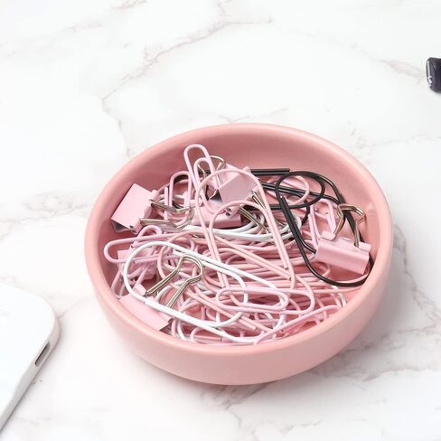 Mogoostry Ceramic Paper Clip Dispenser Navy Blue Round Paper Clips Organizer Binder Clip Push Pin Holder for Desktop Accessories in Kuwait