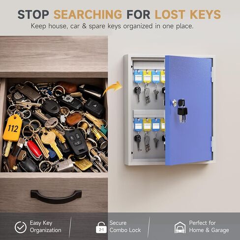 WeHere 40 Key Box Wall Mount, Metal Locking Key Cabinet Organizer with Key Tags Key Safe Security Storage Lockbox Holder for Valets, Hotels, Car and House Keys, Key Keeper Box in Kuwait
