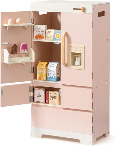 Robotime Wooden Play ثلاجة المطبخ ، ثلاجة مطبخ طفل صغير ، ثلاجة أطفال للعب المطبخ ، لعبة الثلاجة للأولاد والبنات الذين تتراوح أعمارهم بين 3+ in Kuwait