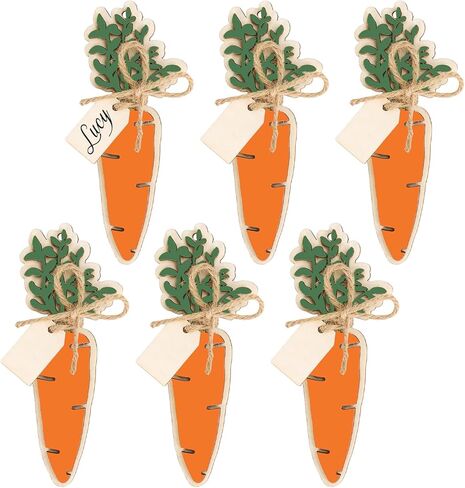 Easter Basket Name Tags Carrot Rustic Wooden Gift Tags Colorful Wood Cutouts Label Ornaments with Hemp Rope for Spring Holiday Party Farmhouse Tree, 6 Pcs in Kuwait