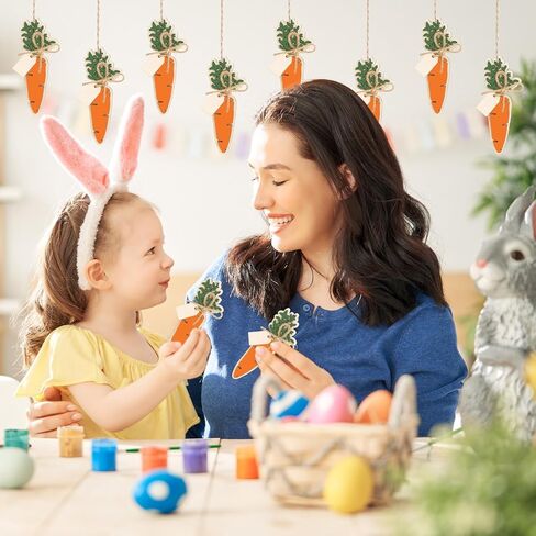 Easter Basket Name Tags Carrot Rustic Wooden Gift Tags Colorful Wood Cutouts Label Ornaments with Hemp Rope for Spring Holiday Party Farmhouse Tree, 6 Pcs in Kuwait