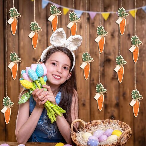 Easter Basket Name Tags Carrot Rustic Wooden Gift Tags Colorful Wood Cutouts Label Ornaments with Hemp Rope for Spring Holiday Party Farmhouse Tree, 6 Pcs in Kuwait