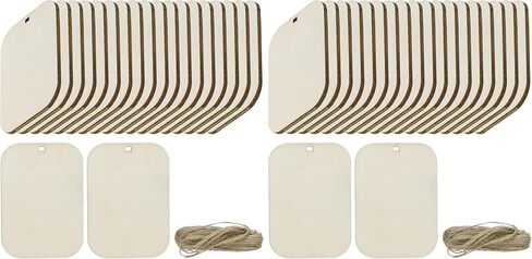 uxcell 20pcs Rounded Rectangle Blank Wood Tags with Hole 4 x 4 Inch Unfinished Wood Pieces Wooden Gift Tags with 32.8 Ft Rope for Craft Projects, Hanging Decorations, Gift Making in Saudi Arabia