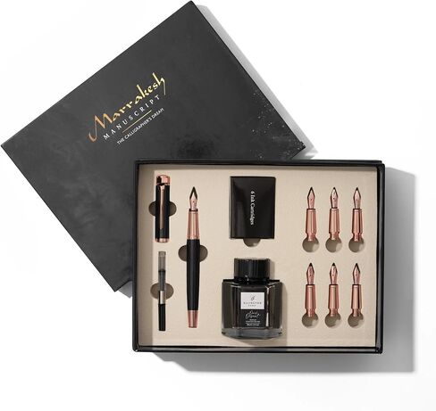 Luxury Calligraphy Set – Premium Fountain Pen with 6 Nibs, 6 Bottle, 6 Cartridges, Converter, and Elegant Gift Box – Perfect for Calligraphers, Writers, Gifting in Kuwait