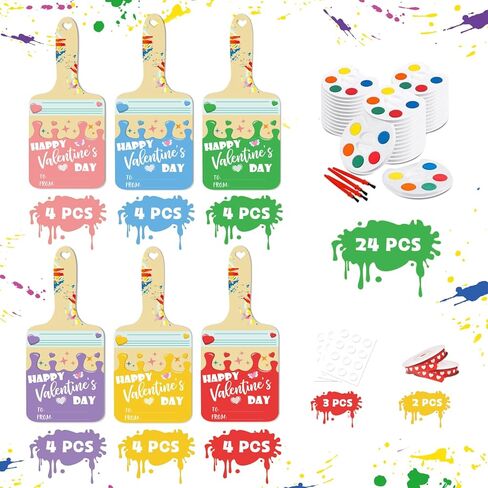 24 Pack Valentines Day Gifts for Kids Class, Classroom Exchange Cards Mini Paint Set, Preschool Art Party Favors, Watercolor Palette School Paint Party Supplies in Kuwait