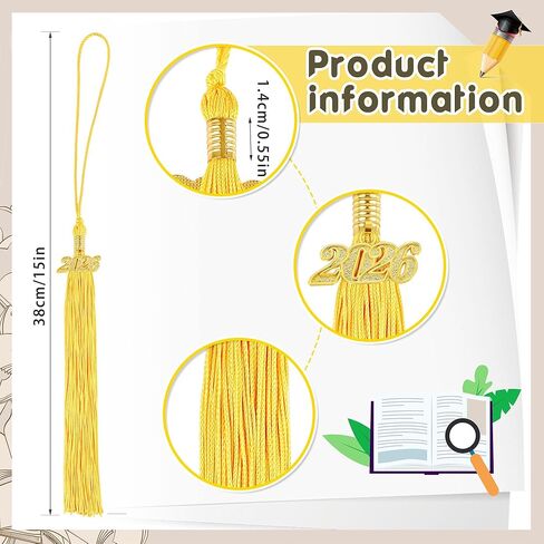 12 قطعة 2025 التخرج الإكسولات الأكاديمية 2025 ملحقات سحر الشرابة الكلاسيكية لـ DIY Craft CAPUTION CAP CAP HORENANT (GOLD) in Kuwait