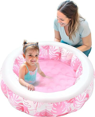 SLOOSH Inflatable Kiddie Pool for Kids, 36"x8.5" Swimming Pool with Soft Pad Floor for Kid & Toddler, Round Blow Up Baby Ball Play Pit Pools for Swim Party, Portable Indoor & Outdoor Water Toys (Pink) in Kuwait